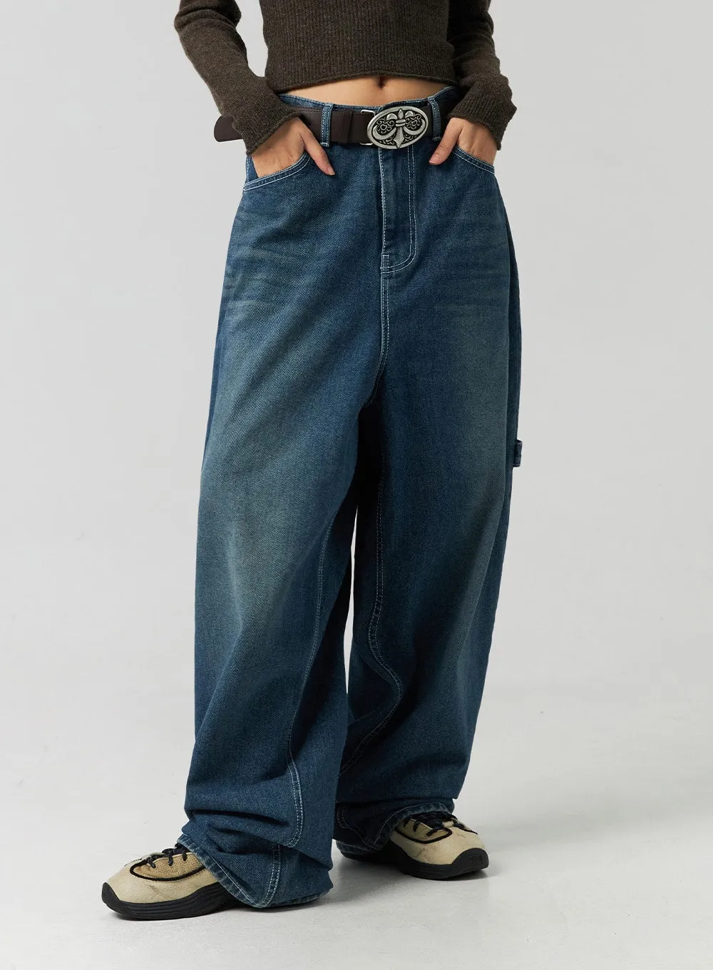 Washed Cotton Wide Leg Jeans CO323