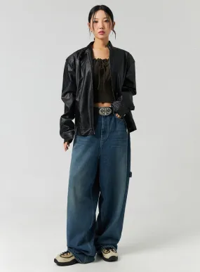 Washed Cotton Wide Leg Jeans CO323