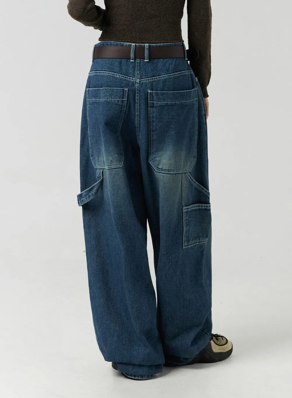 Washed Cotton Wide Leg Jeans CO323