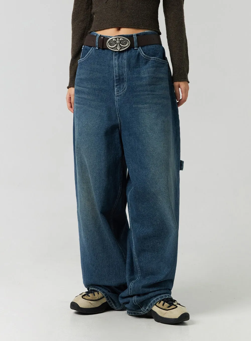 Washed Cotton Wide Leg Jeans CO323