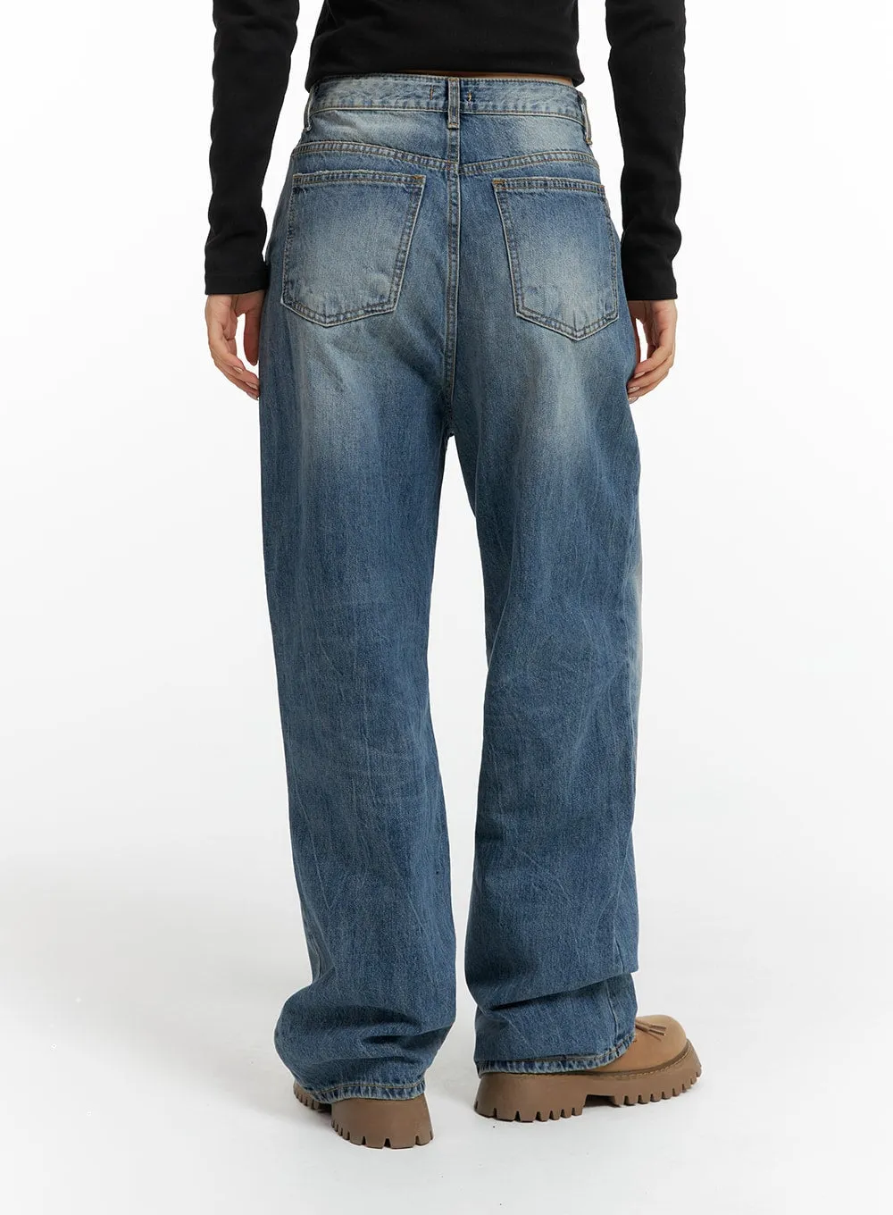 Wide Washed Denim Jeans CF419